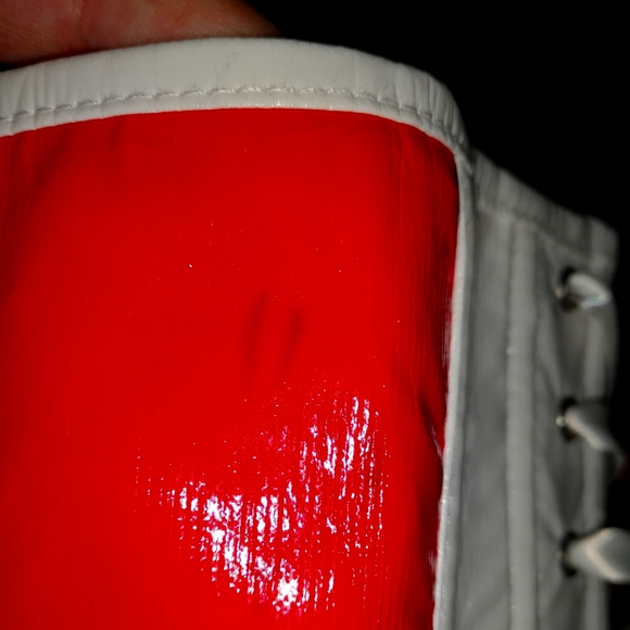 Goth Red And White Pvc Underbust Corset - Picture 6 of 9